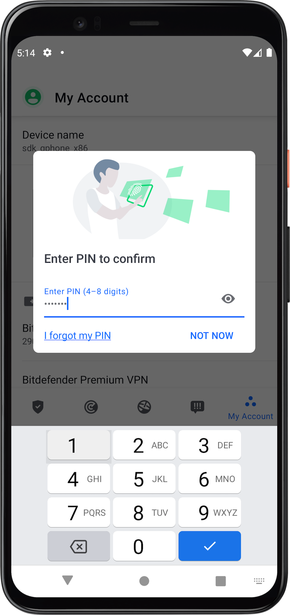 disinstallare Bitdefender per Android - PIN