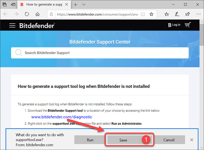 Generare un rapporto dello strumento di supporto quando Bitdefender non è installato 1