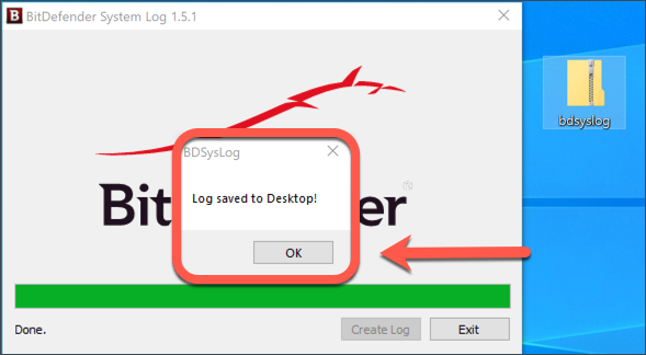 Generare un registro BDsys su Windows - Log saved to Desktop