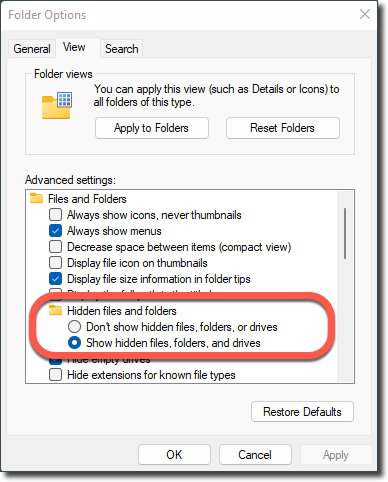 Mostra file e cartelle nascoste non funziona in Windows