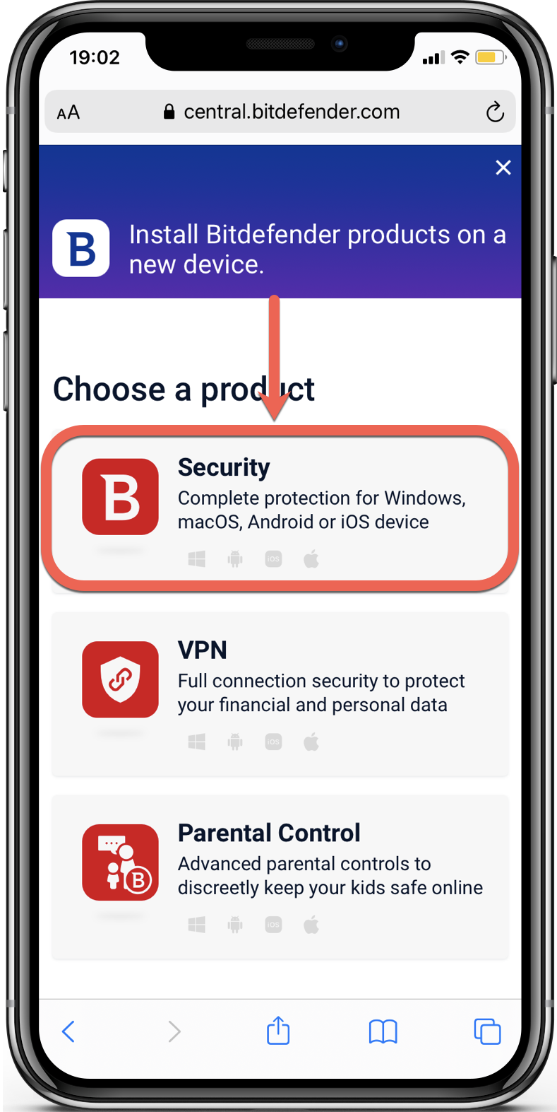 Installare Bitdefender Mobile Security per iOS da Bitdefender Central 