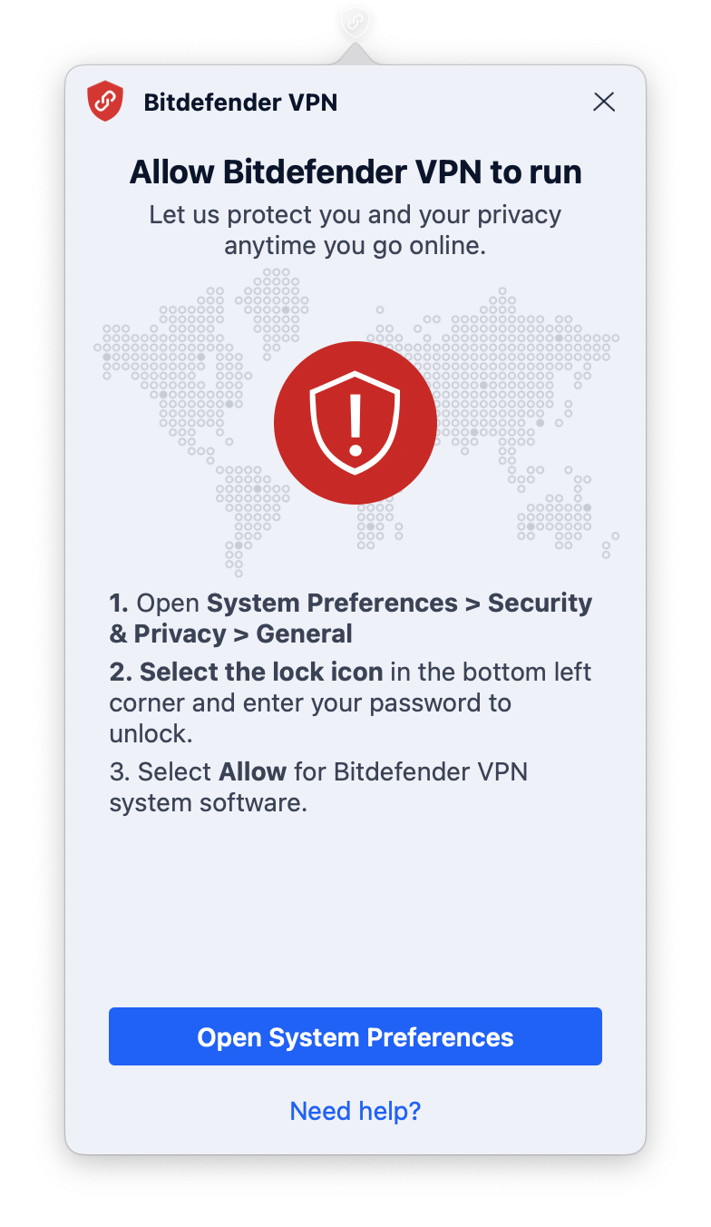 Consentire a Bitdefender VPN per Mac di connettersi su macOS 10.15.4 +