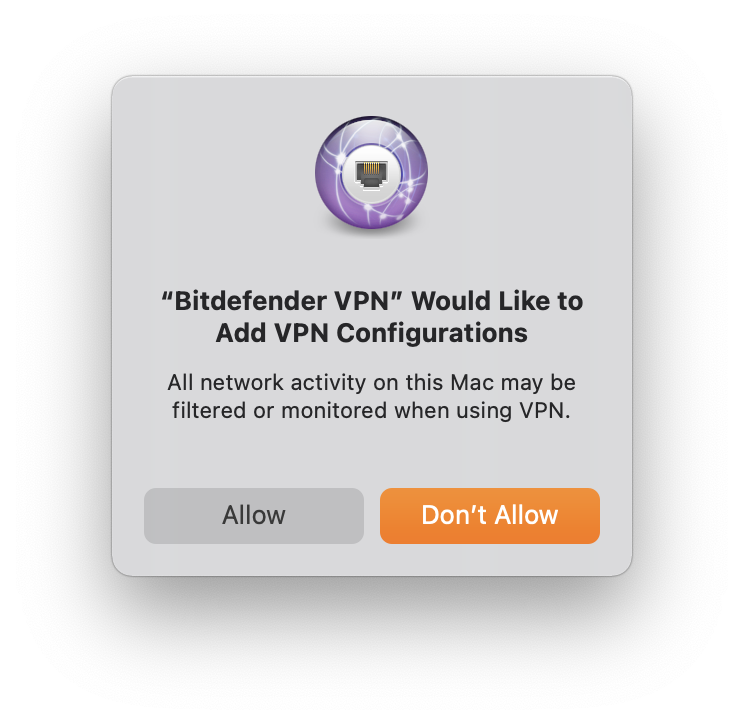 Bitdefender VPN per Mac - Consenti