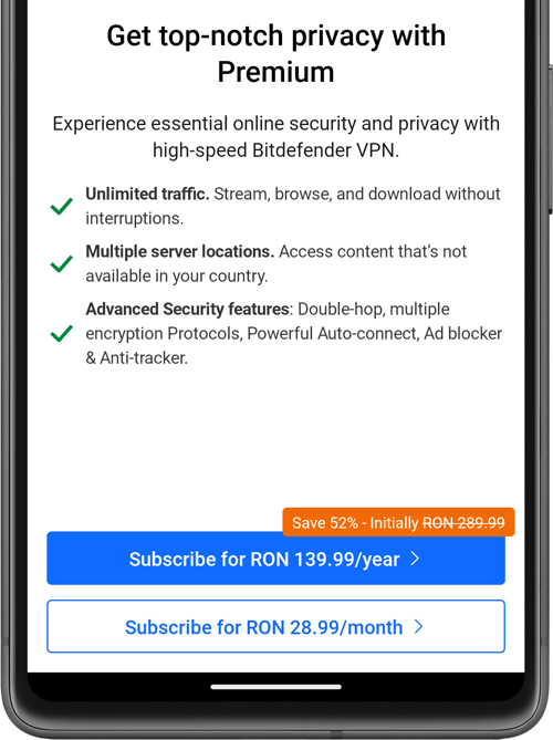 fare l'upgrade a Bitdefender Premium VPN su Android