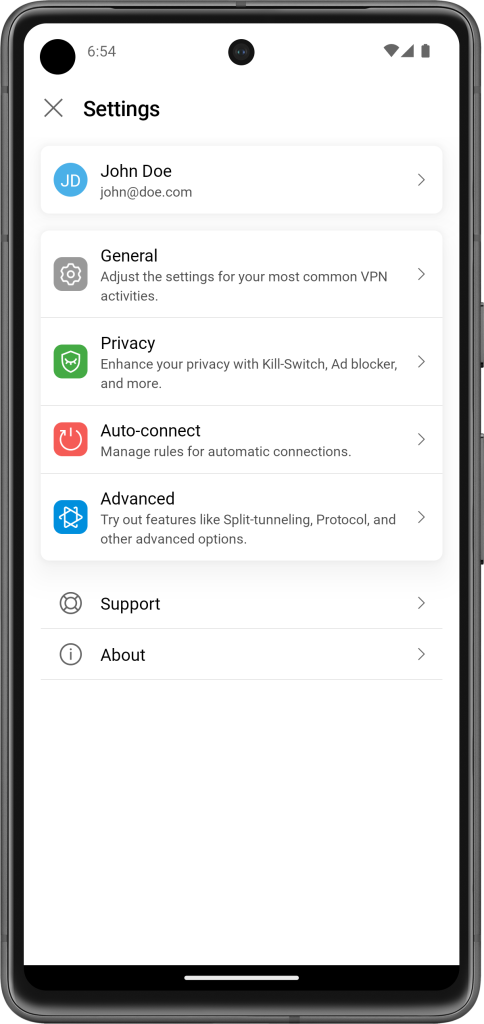 Bitdefender VPN for Android Settings