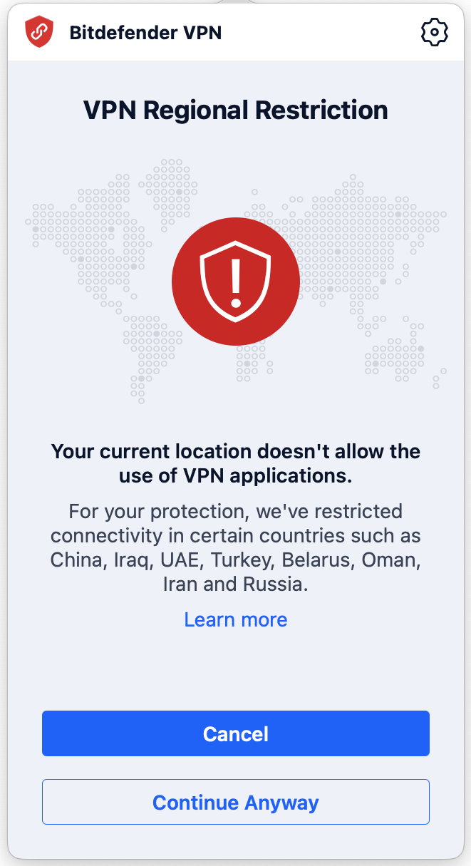 Restrizione regionale Bitdefender VPN