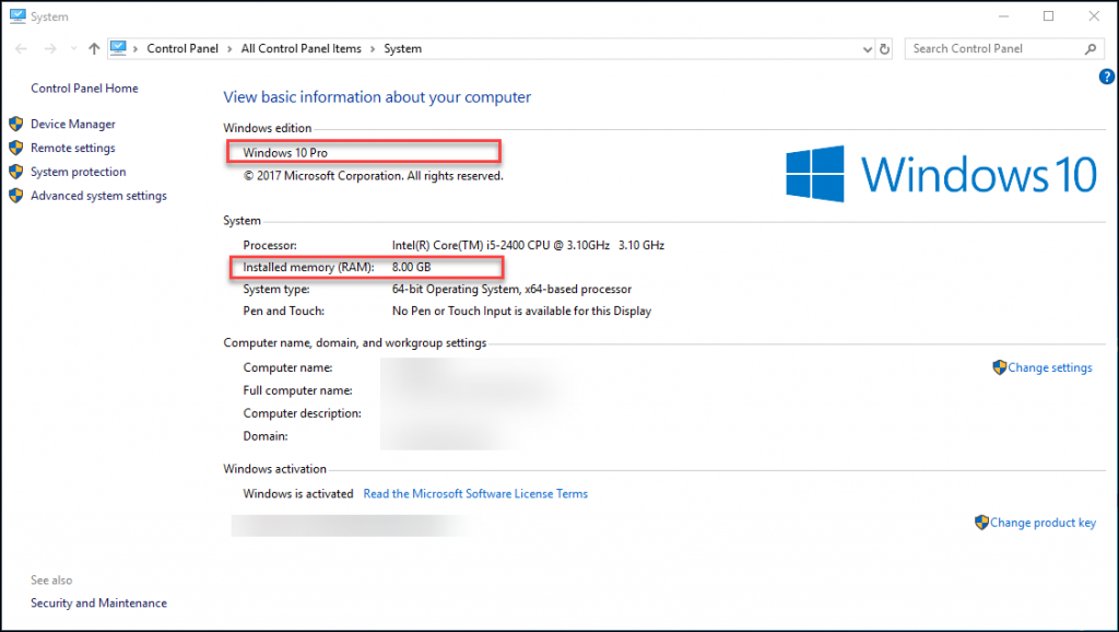 Verificare i requisiti di sistema Windows 10