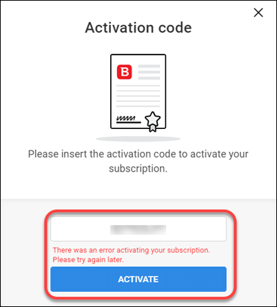 Activation errors in Central - try again later