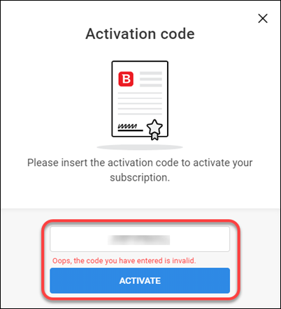 Activation errors in Central - invalid code