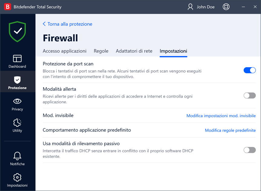Il Firewall di Bitdefender - Impostazioni