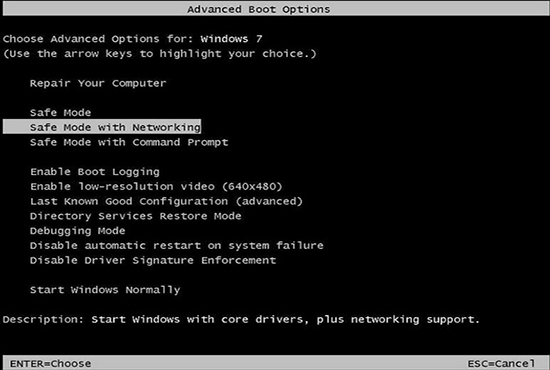riavviare il sistema in modalità provvisoria con rete - Windows 7