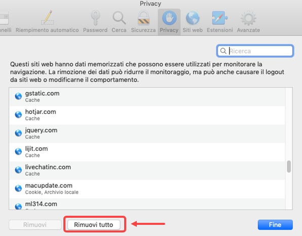 ripristinare Safari su macOS
