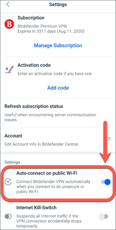 Bitdefender VPN - Connessione automatica su Wi-Fi pubblico