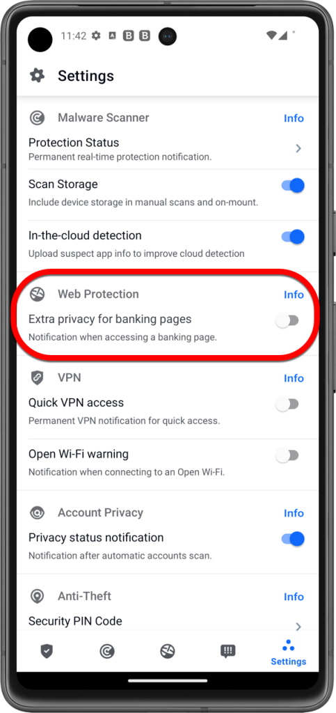 Disattivare le notifiche VPN per le attività bancarie su Android