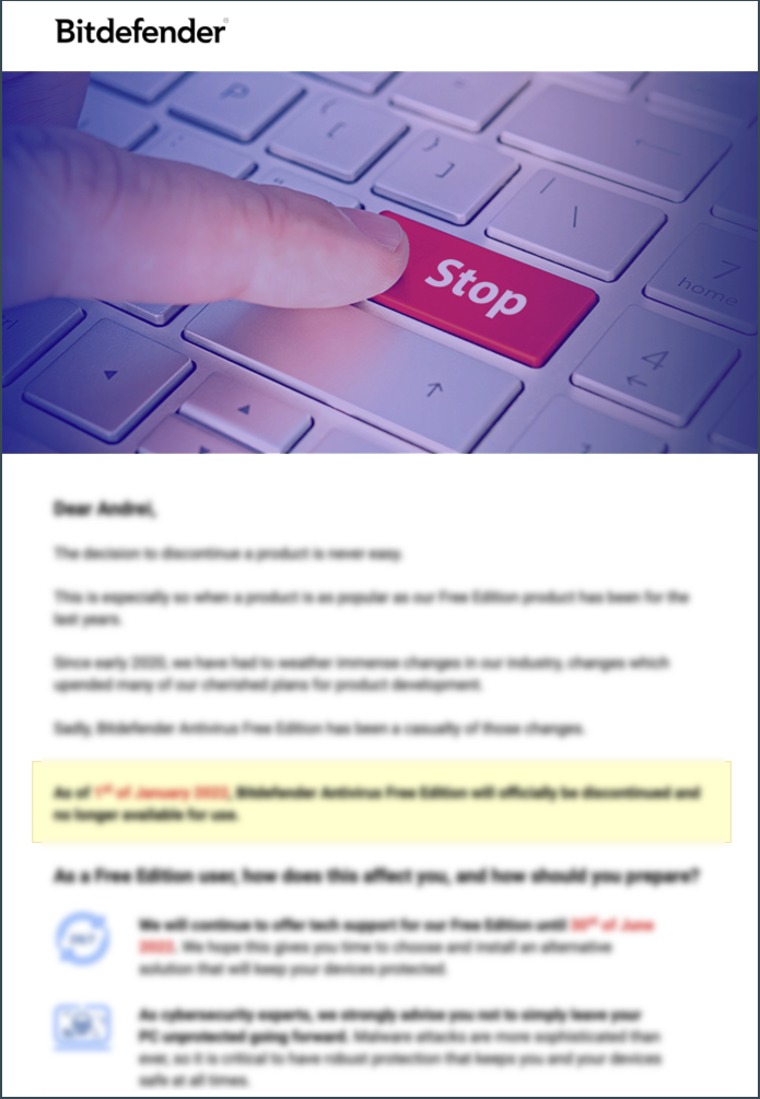 email: Bitdefender Antivirus Free Edition sarà ritirato