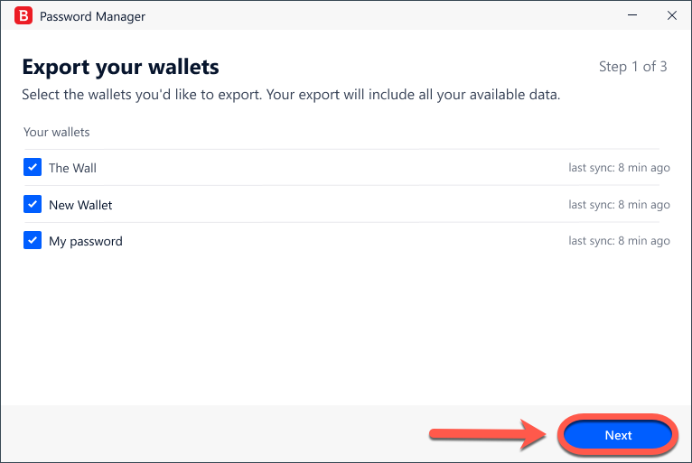 Trasferire i dati dal portafoglio a Bitdefender Password Manager - Avanti