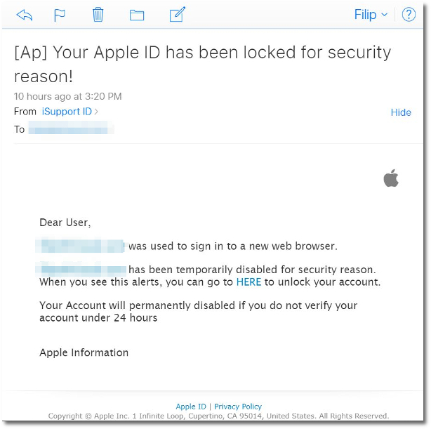 Una tipica e-mail di phishing
