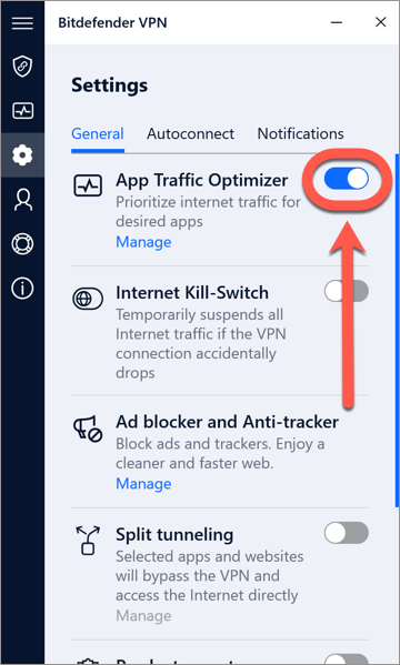 la funzione App Traffic Optimizer