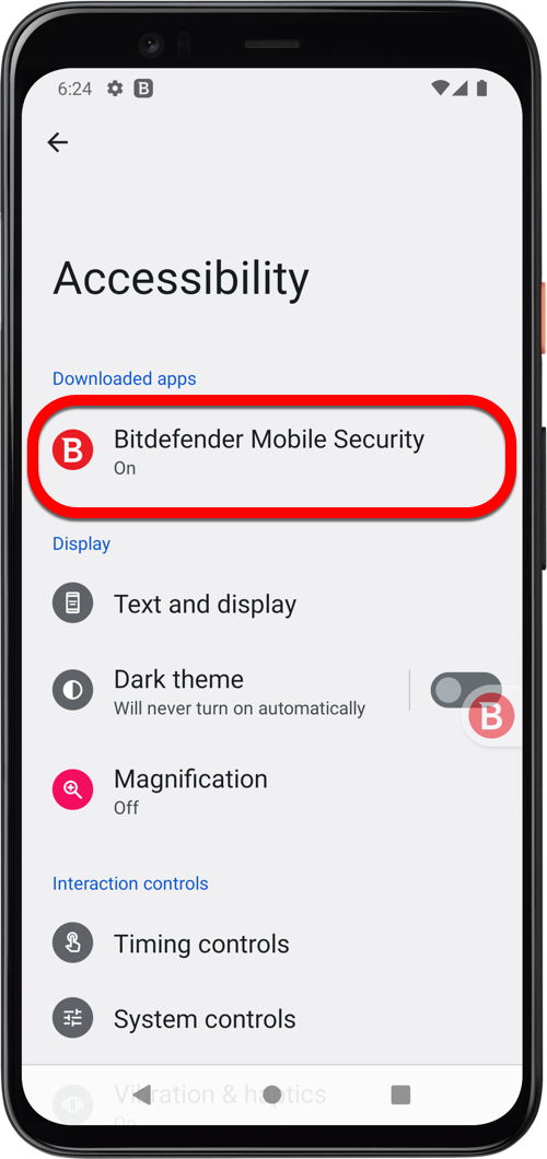 Rimuovere il pulsante mobile B su Android - Bitdefender Mobile Security