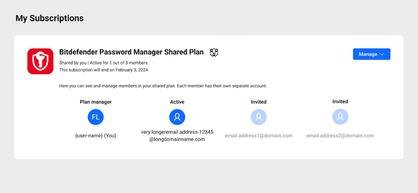 Bitdefender Password Manager Shared Plan
